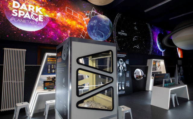 Inside the gallery at the Kirkcudbright Dark Skies Planetarium
