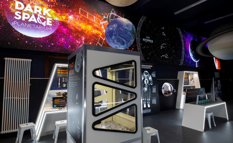 Inside the gallery at the Kirkcudbright Dark Skies Planetarium