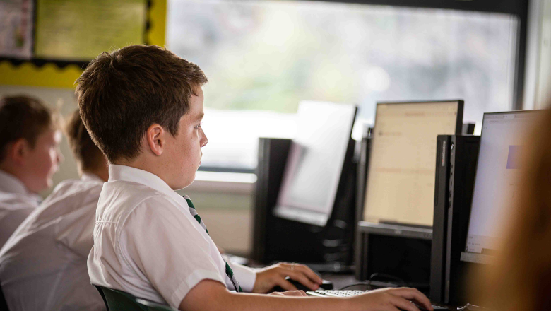 Students at Ysgol Maes Garmon using computers